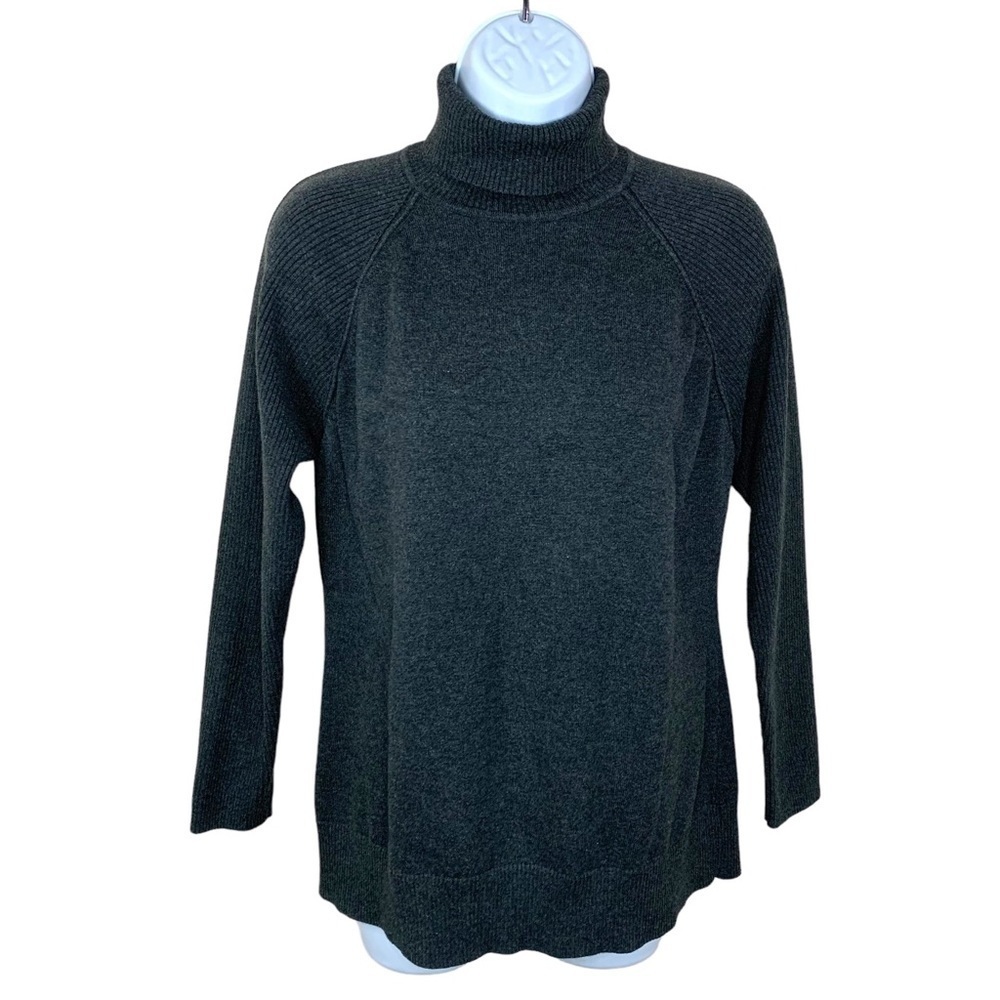 Vintage North Crest Dark Grey Turtleneck Sweater Long Sleeve Cotton Large